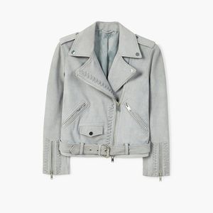 MANGO 100% Real Leather Biker Moto Jacket Belted
